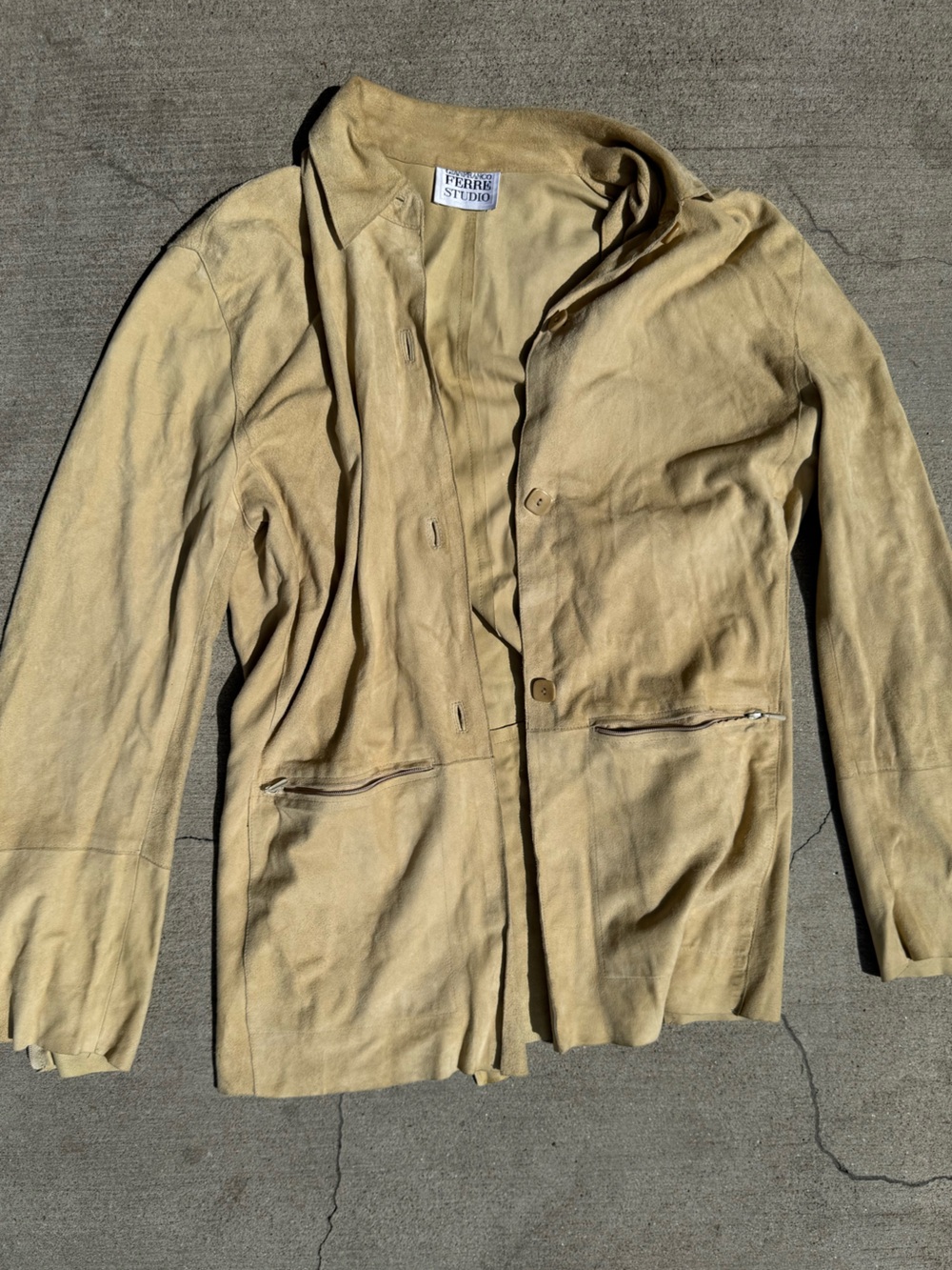 Gianfranco Ferré Studio Beige Suede Button Front Jacket IT 42 Collared Pockets